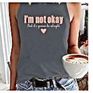 🆕Humerous Gray Graphic Women's Tank Top. Size L. NWT.